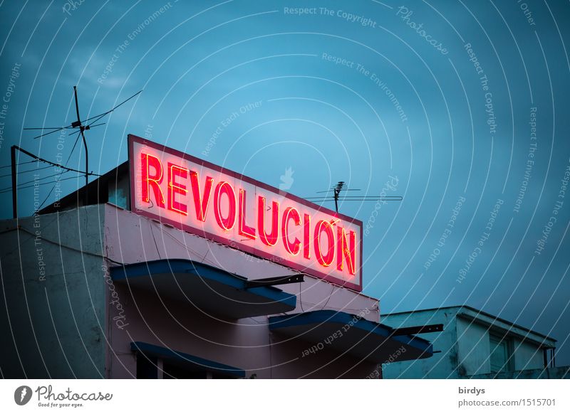 Casa de la Revolucion Sky Clouds Night sky Santiago de Cuba province House (Residential Structure) Neon sign Characters Illuminate Exceptional Exotic Together