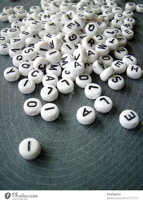 Letters - without soup Characters Communicate Round Gray Black White Latin alphabet Letters (alphabet) Capital letter Pearl Word Language pearl letters