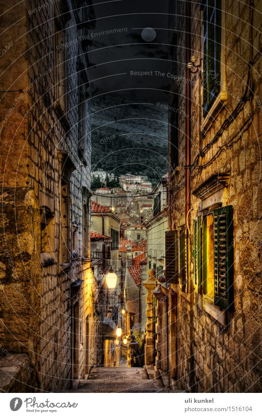Dubrovnik at night HDR Tourism Trip Sightseeing City trip Summer Croatia Europe Small Town Port City Downtown Old town Deserted House (Residential Structure)