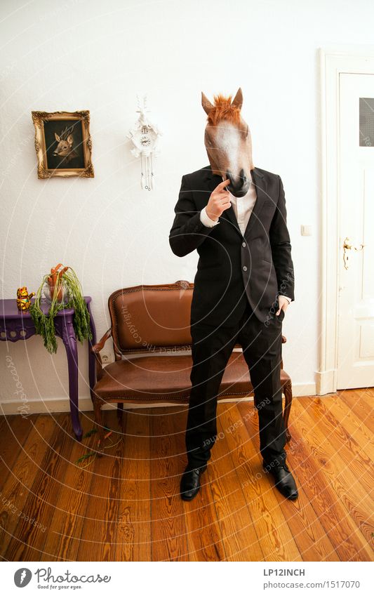 LP. HORSEMAN. XVIII Elegant Style Event Going out Carnival Hallowe'en Masculine Man Adults 1 Human being Fashion Suit Animal Horse Eroticism Town Crazy Black