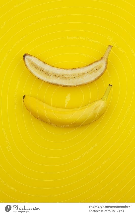 Jammy banana halves on yellow Art Work of art Esthetic Banana Banana plantation Banana clip Yellow Yellowness Division Half Fruit Healthy Healthy Eating