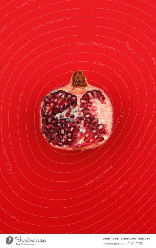 Jammy pomegranate on red Art Work of art Esthetic Pomegranate Fruit Exotic Tropical fruits Small room Vitamin-rich Vitamin C Common cold Red Design Fashioned