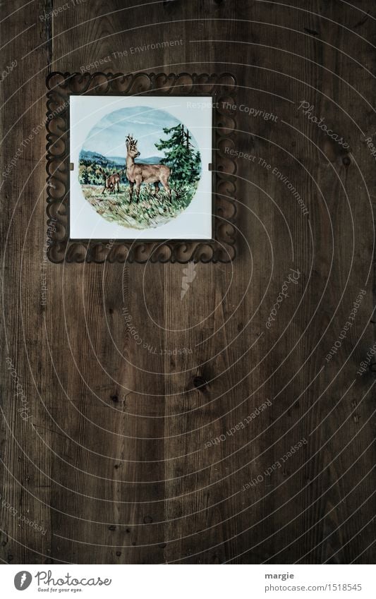 Gallery of ancestors - hunting lodge, a tile with a deer and forest hangs on a wooden wall Leisure and hobbies Hunting Vacation & Travel Mountain Hiking