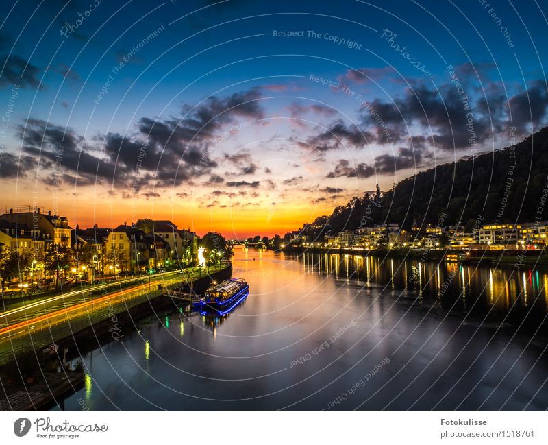 The Neckar in Heidelberg at the blue hour Lifestyle Vacation & Travel Tourism Trip Sightseeing City trip Aquatics Architecture Culture River Town Old town