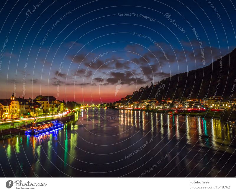 The Neckar in Heidelberg at the blue hour Lifestyle Style Vacation & Travel Tourism Trip Sightseeing City trip Night life Art Culture Town Old town