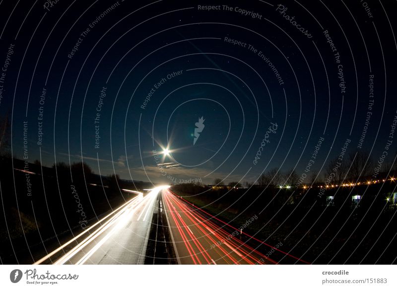 Star Street Highway Transport Moon Light Night Dark Evening Speed Universe Tree Clouds Long exposure Beautiful Power Force Star (Symbol) Movement Lawn Earth