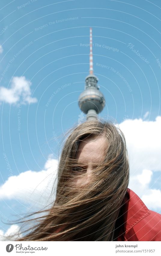 My Christmas tree Berlin Berlin TV Tower Landmark Monument Young woman Long-haired Blonde Woman`s head Spiked helmet Funny Whimsical Spire Antenna
