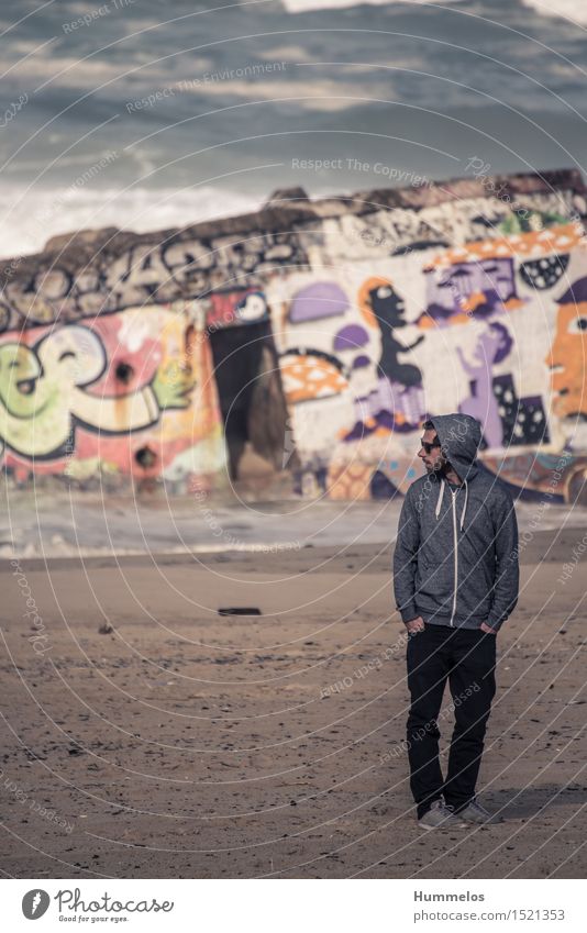 Portrait in front of bunker with graffiti Vacation & Travel Summer Human being Young man Youth (Young adults) Man Adults 1 18 - 30 years Esthetic Cool (slang)