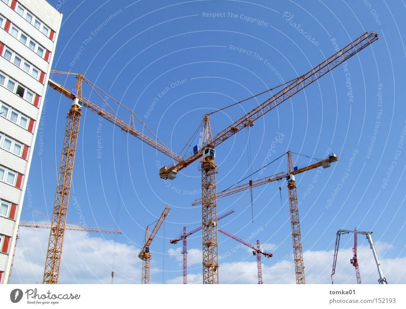Upswing East Construction site Crane Dresden Hotel High-rise Sky Architecture Machinery House (Residential Structure) Exterior shot Work and employment Tall