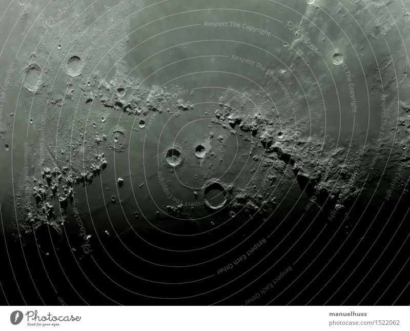 Mare Imbrium Moon Black White Telescope Astronomy Astrophotography Crater rim Volcanic crater Mountain Lunar landscape Exterior shot Detail Deserted
