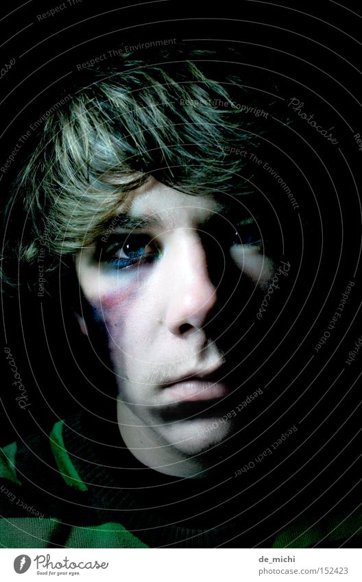 DARK Dark Evil Grief Black Green Blue Hematoma Greeny-black Shadow Portrait photograph Self portrait Low-key Distress Sadness Black eye Wound