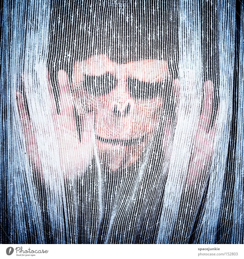 Behind the curtain (2) Monkeys Curtain Drape Window Cloth Screening Hang Mysterious Horror Looking Private Human being Fear Panic bourgeois