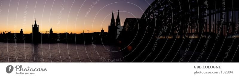 Panorama op Kölsch Panorama (View) Landscape format Cologne Cologne Cathedral Hohenzollern Bridge Rhine Dusk Sunset Silhouette Back-light Dark Long exposure