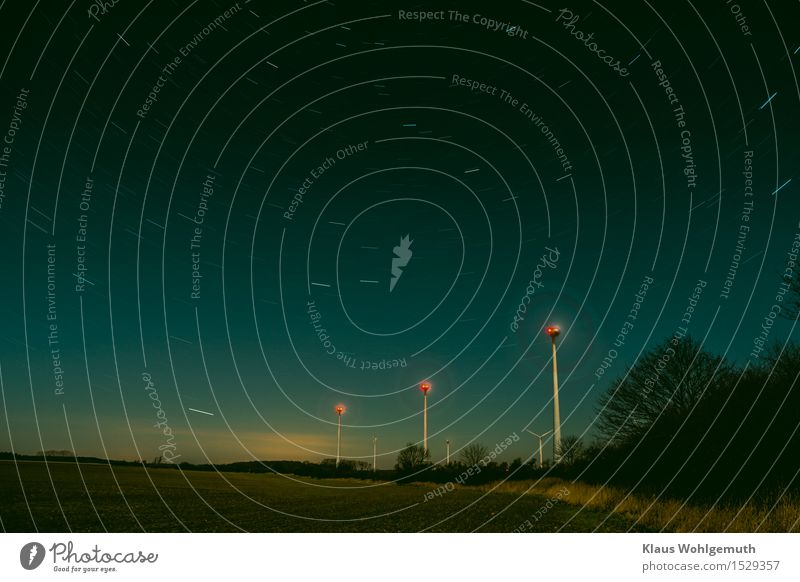 The old Landwehr Energy industry Renewable energy Wind energy plant Nature Landscape Sky Cloudless sky Night sky Stars Horizon Autumn Winter Tree Field salow