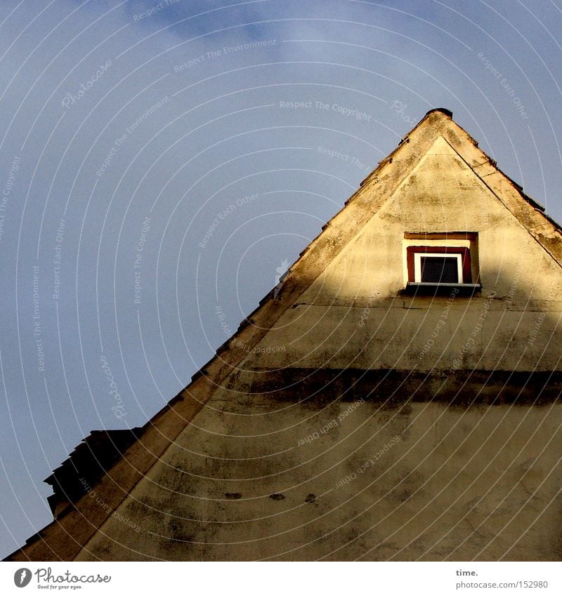 HL08 - Sunny Side Up House (Residential Structure) Window Roof Above Gable Diagonal Wall (building) Plaster Evening sun Light Shadow Sunbeam Sky Clouds Sunlight