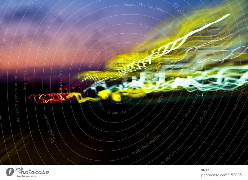 Yellow Current Lamp Night life Transport Street Highway Driving Speed Black Radiation Electricity In transit Obscure Experimental Crazy Night light Colour photo