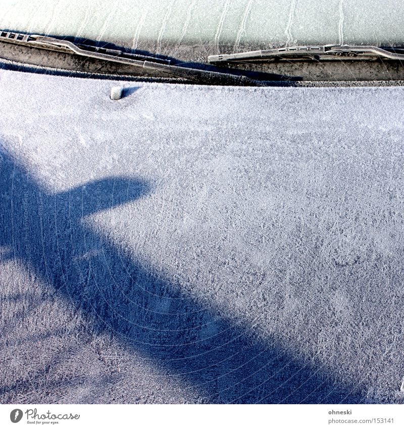 Overfrozen Winter Ice Frost Window Car Cold Motor vehicle Car Hood Windscreen wiper Light Shadow