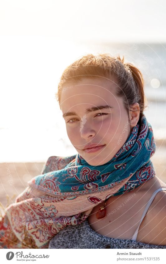 Portrait on the beach Lifestyle Beautiful Harmonious Well-being Contentment Senses Relaxation Calm Vacation & Travel Tourism Summer vacation Human being