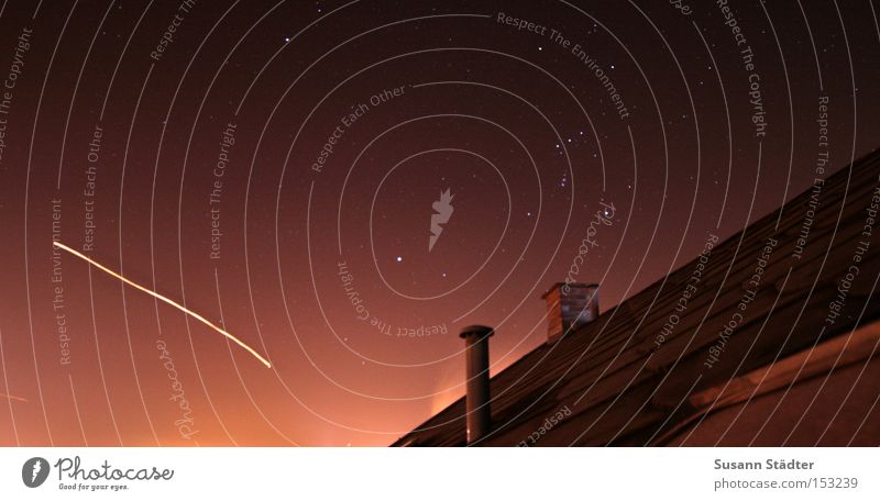 falling star New Year's Eve Firecracker Rocket Roof Chimney Awareness Stars Constellation Signs of the Zodiac Light Long exposure Lamp Starry sky
