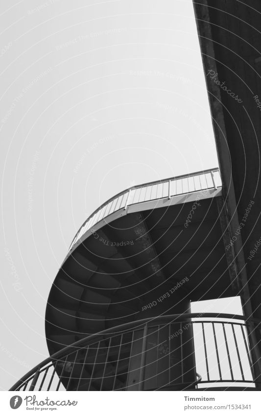 Shape.ung. Sky Bridge Stairs Transport Concrete Metal Line Esthetic Dark Gray Black Handrail Objectivity Black & white photo Exterior shot Deserted