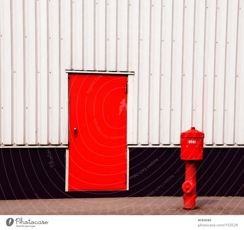 friends Red White Facade Fire hydrant Safety Blaze Water Detail Joy fire door Emergency exit Metal door