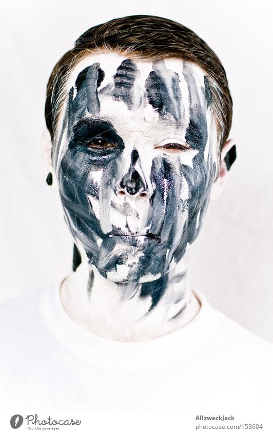 Welcome to the ghost train! Portrait photograph Face Man Painted Carnival White Black Creepy Zombie Ghosts & Spectres  Hallowe'en Make-up Death Pallid