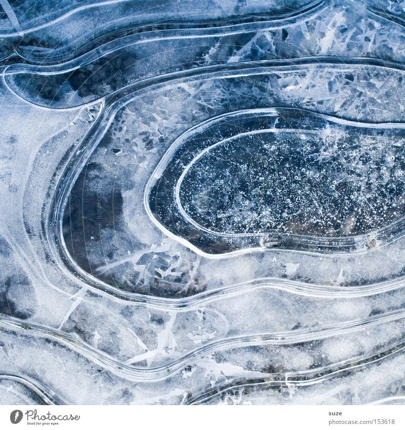 skating rink Winter Ice Frost Blue Circle Puddle Subsoil Crystal structure Blow Colour photo Subdued colour Exterior shot Structures and shapes Deserted Day