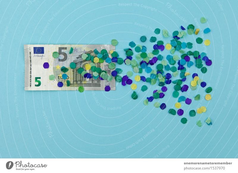 I offer 5 Euro! Art Work of art Esthetic Financial Crisis Value Cheap Estimation Europe Euro symbol Europe Day Euro bill Blue Confetti Graphic Design Money