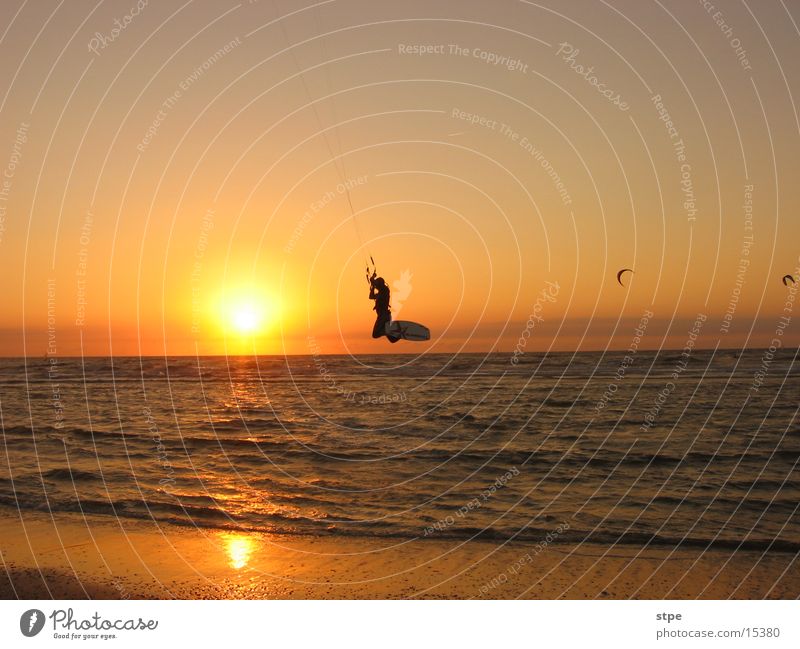 Nightsurfing Kitesurfers Sunset Ocean Waves Beach Sports kitesurfer Flying Evening