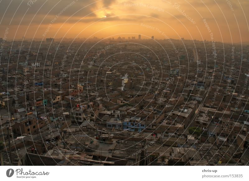 Lima from above, Peru Slum area Town South America Third World House (Residential Structure) Aerial photograph Sunset Skyline Dusk Vantage point Evening sun