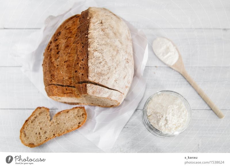 fresh bread Food Grain Dough Baked goods Bread Nutrition Breakfast Spoon Fresh Brown White Considerate Pure Flour Self-made Wheat Colour photo Subdued colour