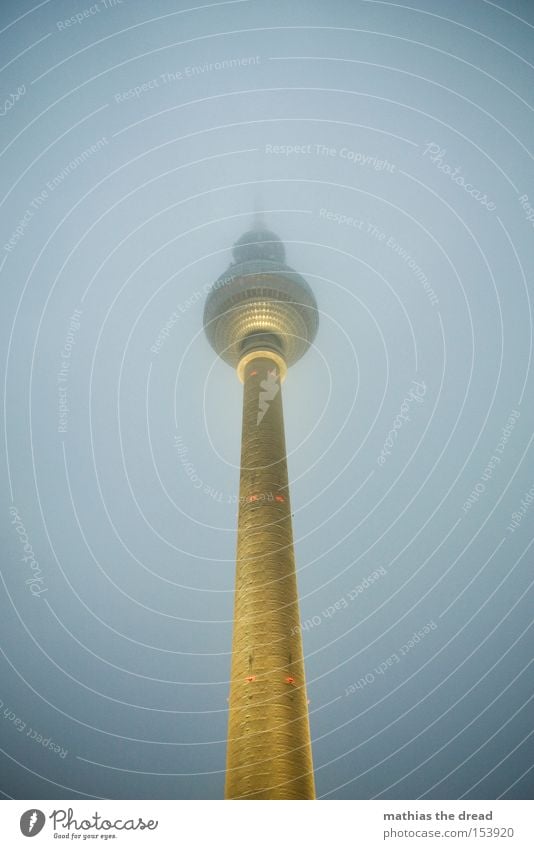 Big Brother Berlin TV Tower Television tower Transmitting station Alexanderplatz Downtown Berlin Landmark Tall Sphere Fog Night Dark Lamp Lighting Mystic