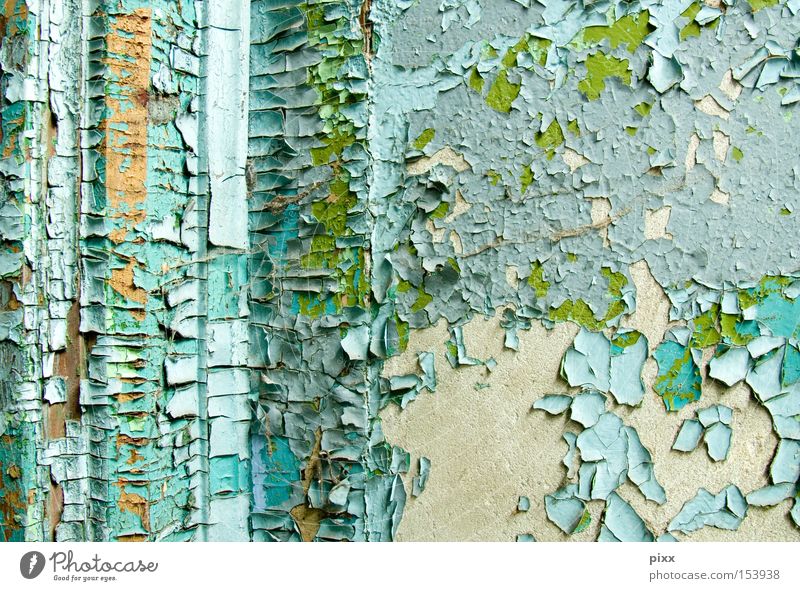 color desire Flake off Varnish Wall (building) Redecorate Time Old building Subsoil Structures and shapes Remainder Blue Green Turquoise Light blue Surface