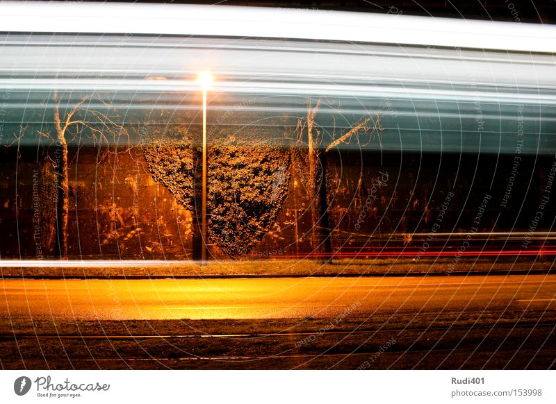 through the picture Basel Shift work Winter Lantern Street Wall (building) Speed Long exposure Past Driving Across Horizontal Light Tram Railroad tracks