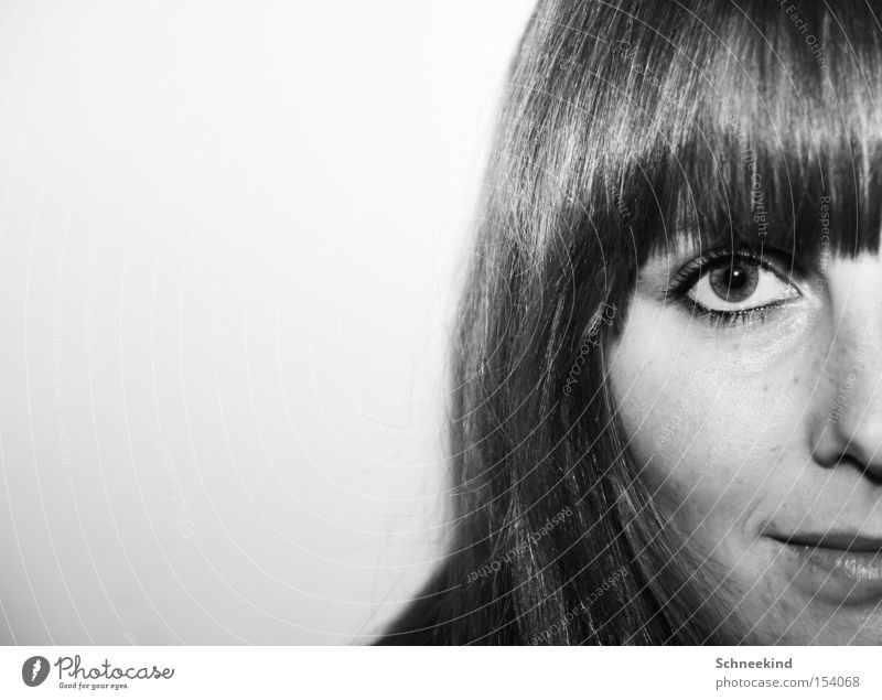 half Woman Half Divided Lady Eyes Hair and hairstyles Bangs Black & white photo Division White Face Affection
