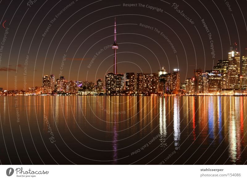Toronto Skyline Town Canada Water Reflection Light Night Downtown Lake Lakeside CN Tower Twilight