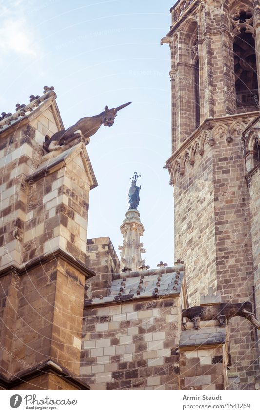 gothic details Art Sculpture Architecture Sky Beautiful weather Church Dome Tower Wall (barrier) Wall (building) Old Barcelona Cathedral unicorn Patron
