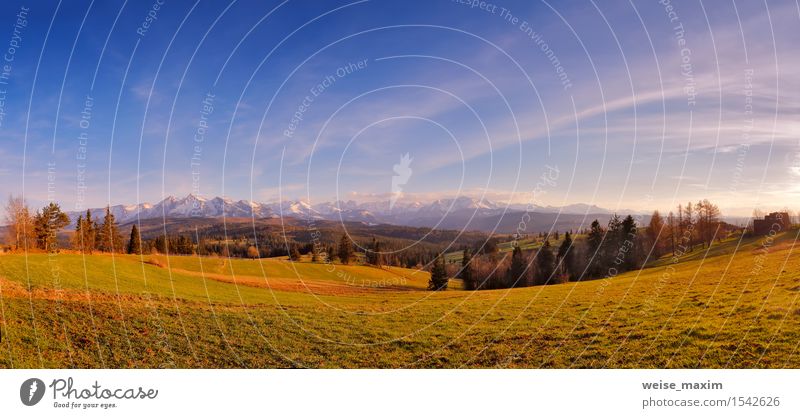 Panorama of snowy Tatra mountains in spring, south Poland Beautiful Vacation & Travel Snow Mountain Nature Landscape Air Sky Clouds Sunrise Sunset Spring