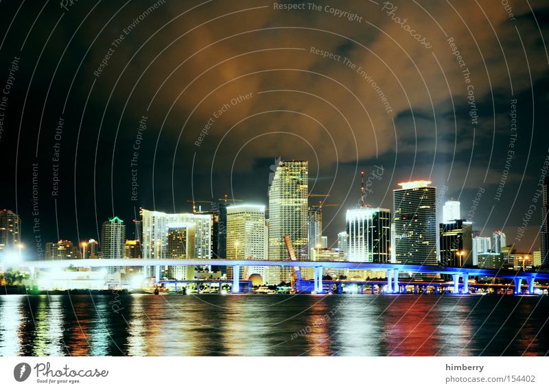 the magic city Town Skyline Miami USA American Flag Americas Ocean Coast Night life Lighting Electricity Energy Lighting engineering High-rise