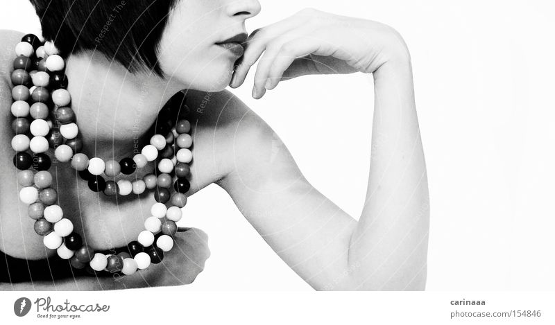 black n white Human being Woman Chain Colorless Black & white photo Pearl Hand Arm