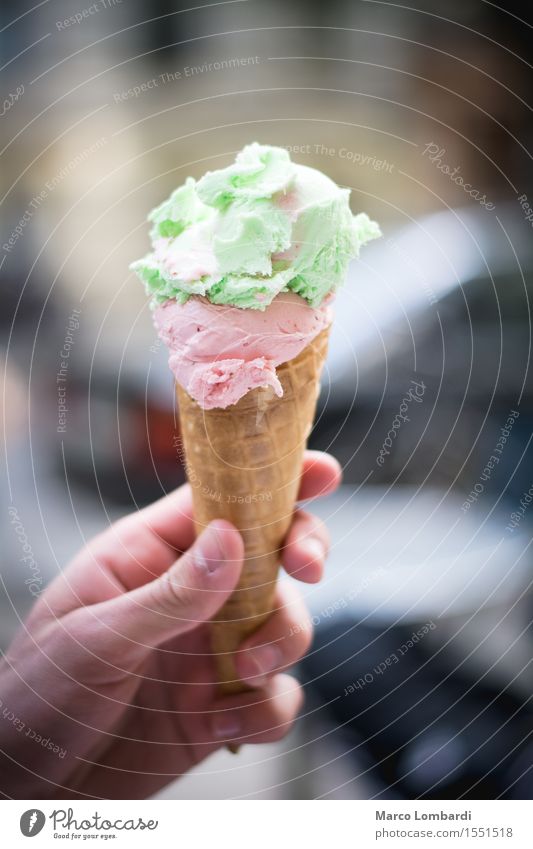 Ice Cream Cone Dairy Products Dessert Ice cream Lifestyle Joy Vacation & Travel Trip Summer Eating Relaxation To enjoy Delicious Sweet Brown Gray Green Violet