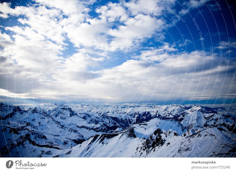 2973m a.s.l. Panoramic view from the Schilthorn in southwest direction Peak Mountain Alpine Clouds Cold Bernese Oberland Switzerland Winter Snow reed horn