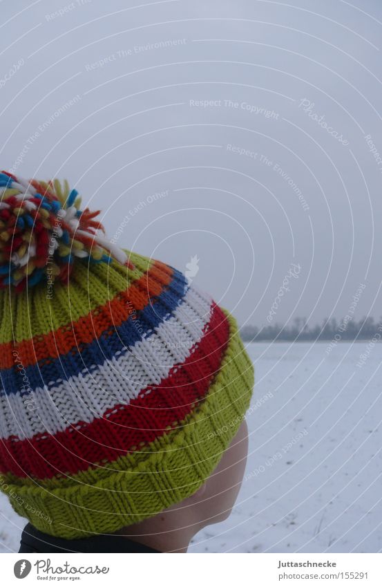 pom-poms Cap Tuft Cold Winter Child Boy (child) Stripe Striped Multicoloured Woolen hat Snow Ice Contentment Juttas snail Youth (Young adults)