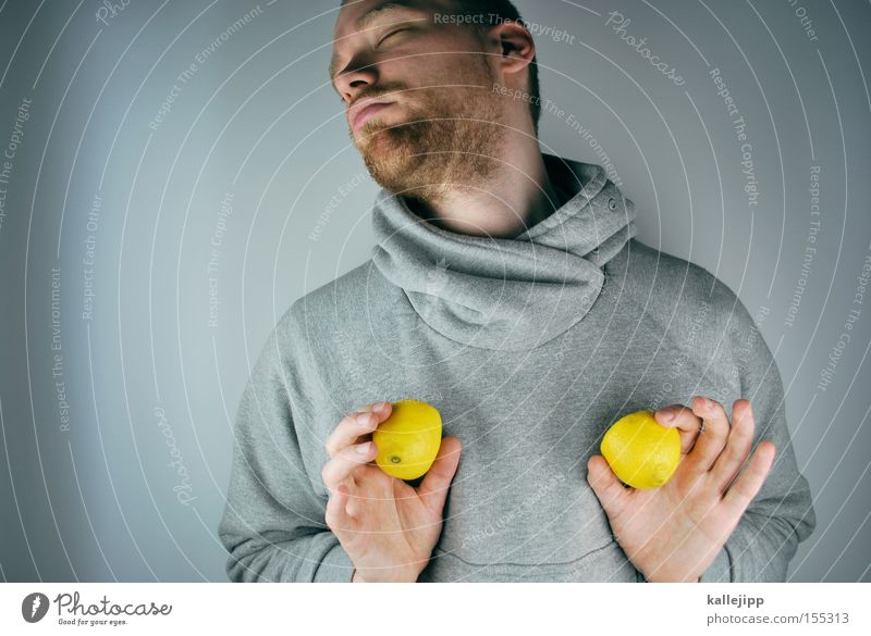 southern fruit Man Human being Lemon Vitamin C Healthy Fruit 1 Person Individual Bright background Studio shot Unshaven Designer stubble Looking away