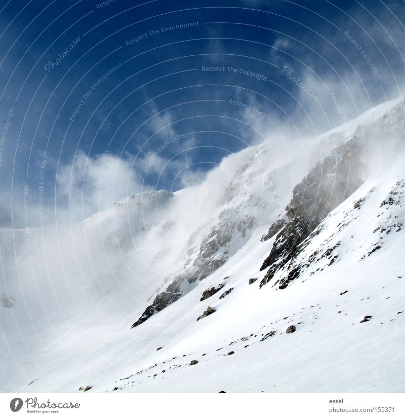 Snowdrifts II Alps Austrian Alps Snowfall Cold White Blue Ski run Wind Fog Mountain Glacier Stone Clouds Winter