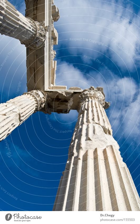 Ruined Columns of the Temple Ancient Old Anatolia Travel photography Turkey Clouds White Blue Bergama Roman Historic Vacation & Travel Detail pergamos