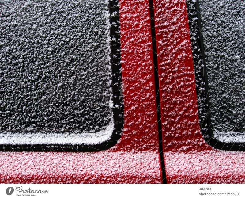 flakes Colour photo Exterior shot Abstract Structures and shapes Design Snow Ice Frost Door Glass Metal Line Stripe Esthetic Exceptional Cool (slang) Cold Red