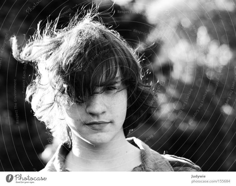 feeling of freedom Youth (Young adults) Hair and hairstyles Black & white photo White Summer Wild Wind Face Freedom Strong Freckles Curl potrait