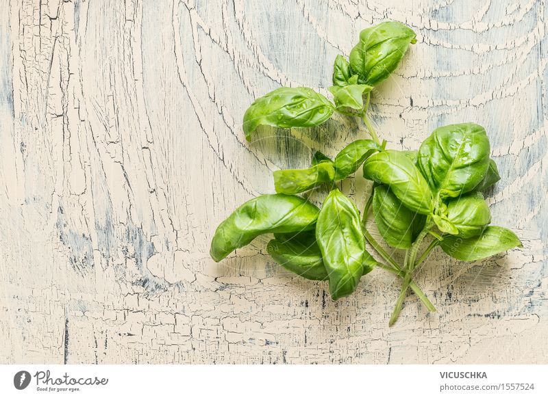 Fresh basil bundle with water drops Food Herbs and spices Nutrition Organic produce Vegetarian diet Diet Style Design Healthy Eating Life Summer Garden Table