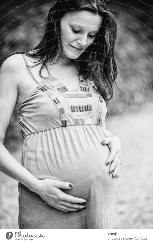 anticipation Feminine Young woman Youth (Young adults) Adults 1 Human being 18 - 30 years Brunette Contentment Future Pregnant Black & white photo Exterior shot
